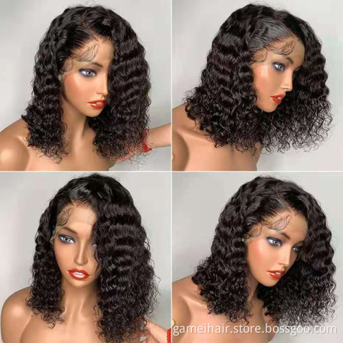 best wholesale peruvian natual curly cuticle aligned short dc bob human hair glueless hd transparent 4*4 13*4 lace front wigs